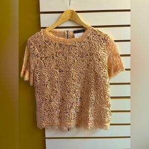 Black Tape Peach Embellished Boxy Short Sleeve Blouse